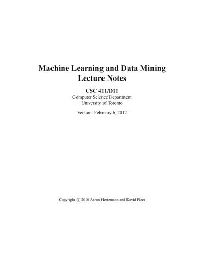 Machine Learning and Data Mining Lecture Notes