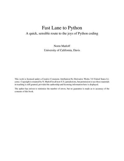 Fast Lane to Python: A Quick, Sensible Route to the Joys of Python Coding