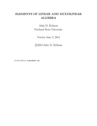 [No longer freely accessible] Elements of Linear and Multilinear Algebra