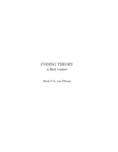 Coding Theory - A First Course