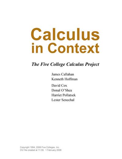 Calculus in Context: The Five College Calculus Project