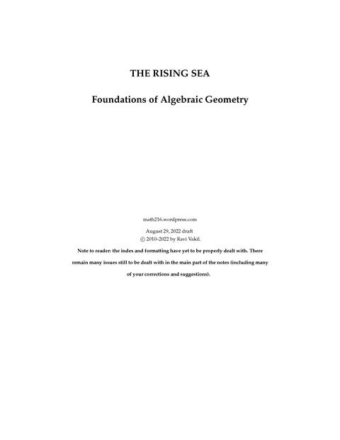 THE RISING SEA: Foundations of Algebraic Geometry