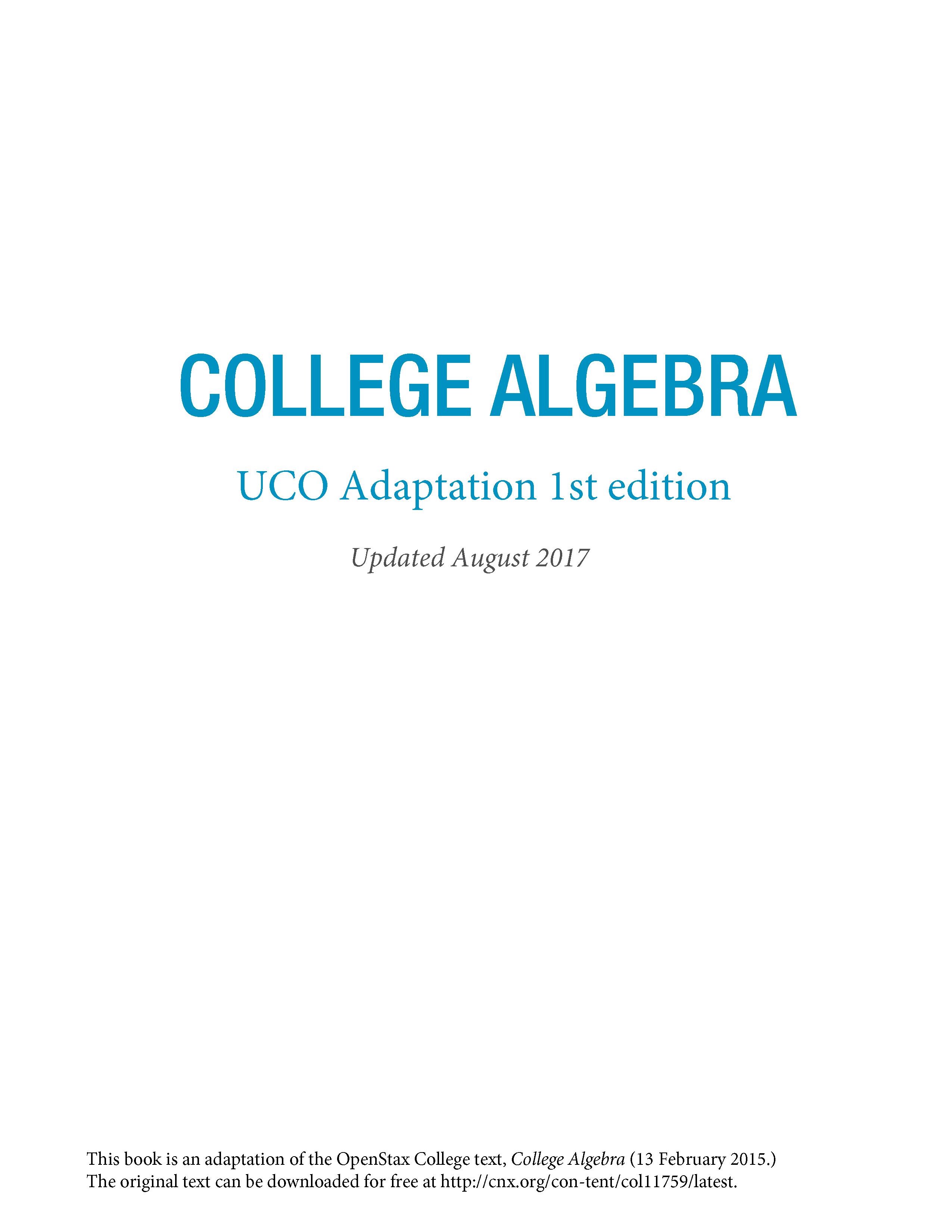 College Algebra - UCO Adaptation, 1st Edition