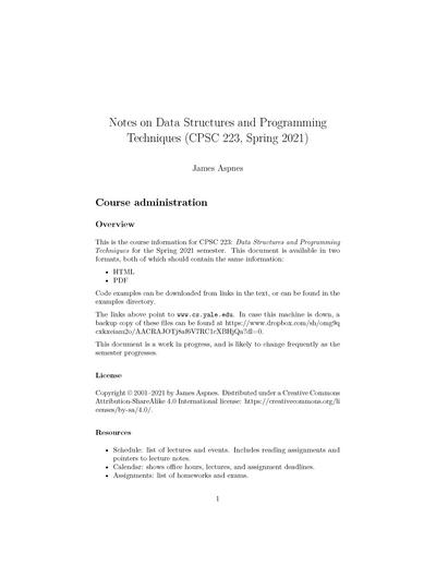 Notes on Data Structures and Programming Techniques